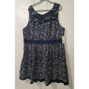 BB Dakota Womens Plus Size 2xl Blue white shift dress lace trim